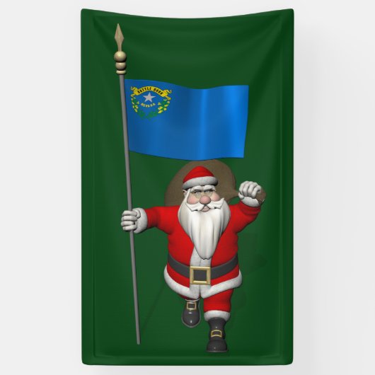 Happy Santa Claus met vlag van Nevada Spandoek (Verticaal)