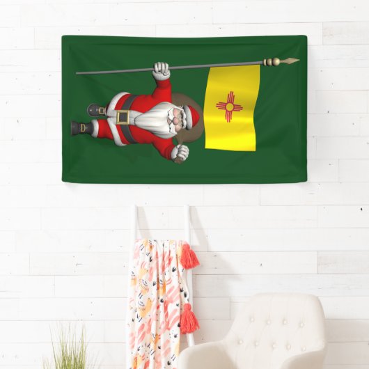 Happy Santa Claus met vlag van Nieuw-Mexico Spandoek (Insitu)