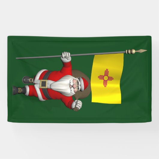 Happy Santa Claus met vlag van Nieuw-Mexico Spandoek (Horizontaal)