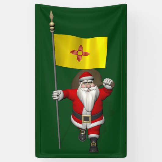 Happy Santa Claus met vlag van Nieuw-Mexico Spandoek (Verticaal)