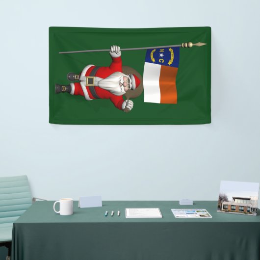 Happy Santa Claus met vlag van North Dakota Spandoek (Beurs)
