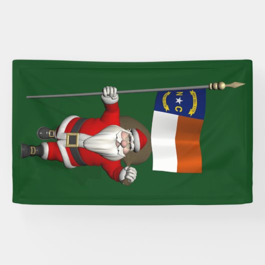 Happy Santa Claus met vlag van North Dakota Spandoek (Horizontaal)