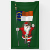 Happy Santa Claus met vlag van North Dakota Spandoek (Verticaal)