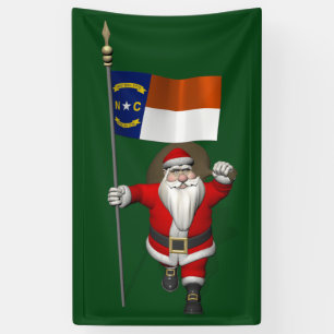 Happy Santa Claus met vlag van North Dakota Spandoek