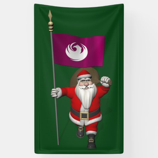 Happy Santa Claus met vlag van Phoenix Arizona Spandoek (Verticaal)