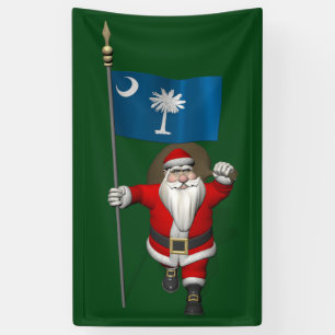 Happy Santa Claus met vlag van South Carolina Spandoek