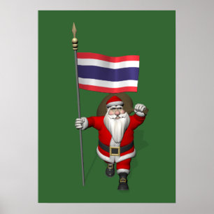 Happy Santa Claus met vlag van Thailand Poster