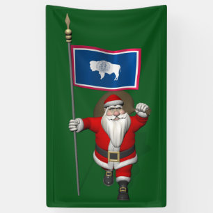 Happy Santa Claus met vlag Wyoming Spandoek