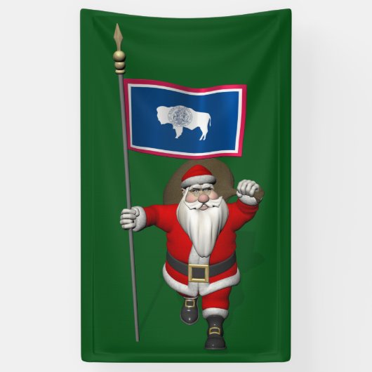 Happy Santa Claus met vlag Wyoming Spandoek (Verticaal)