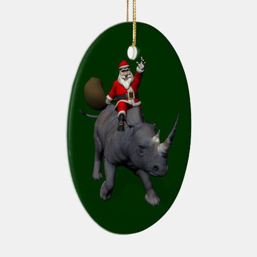 Happy Santa Claus op Rhino Rhinoceros Keramisch Ornament (Rechts)