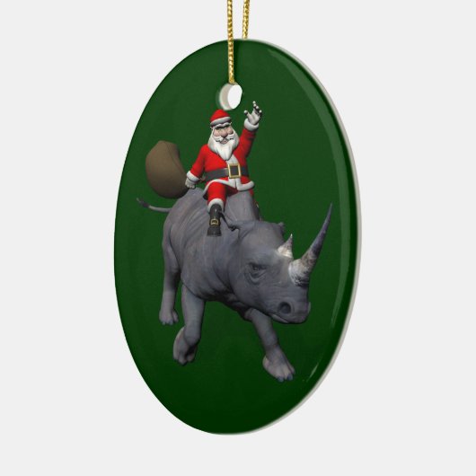 Happy Santa Claus op Rhino Rhinoceros Keramisch Ornament (Links)