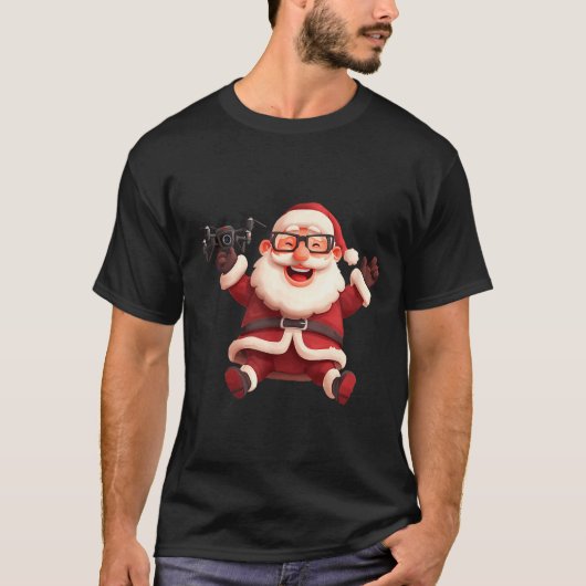 Happy Santa Claus With Drone For Lots And Drones L T-shirt (Voorkant)