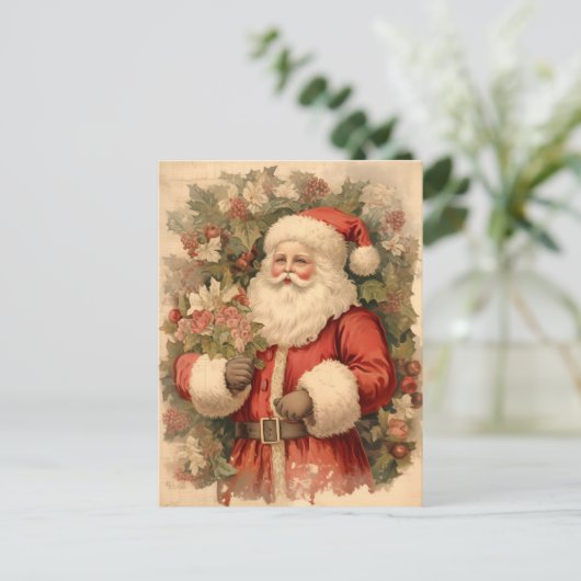 Happy Santa Clause met Holly Leaves Art Feestdagenkaart (Staand voorkant)