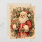  Happy Santa Clause met Holly Leaves Art Feestdagenkaart (Voorkant / Achterkant)
