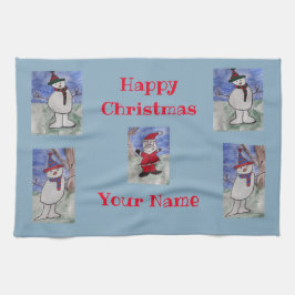 Happy Santa en Snowmen Tea Towel Theedoek