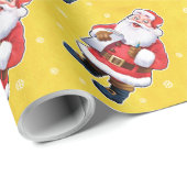 Happy Santa inpakpapier op faux goud (Rol Hoek)