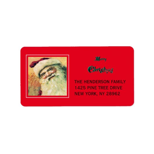 Happy Santa Merry-kerstfeestdag rood Etiket (Voorkant)