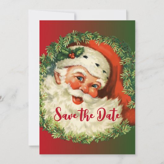  Happy Santa met Holly en Pine Wreath Save The Date (Voorkant)