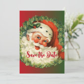  Happy Santa met Holly en Pine Wreath Save The Date (Staand voorkant)