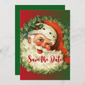  Happy Santa met Holly en Pine Wreath Save The Date (Voorkant / Achterkant)
