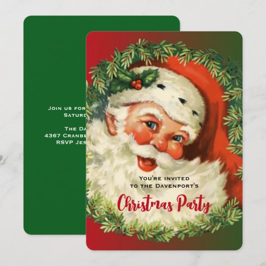  Happy Santa met Holly & Pine Wreath-feestdagen Kaart (Voorkant / Achterkant)