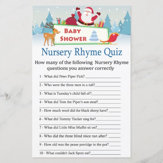 happy santa Nursery Rhyme Quiz baby shower game (Voorkant)
