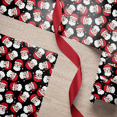 Happy Santa Red Black Pattern Kerstmis Cadeaupapier