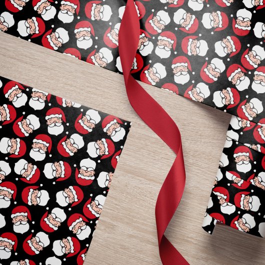 Happy Santa Red Black Pattern Kerstmis Cadeaupapier