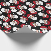 Happy Santa Red Black Pattern Kerstmis Cadeaupapier (Hoek)