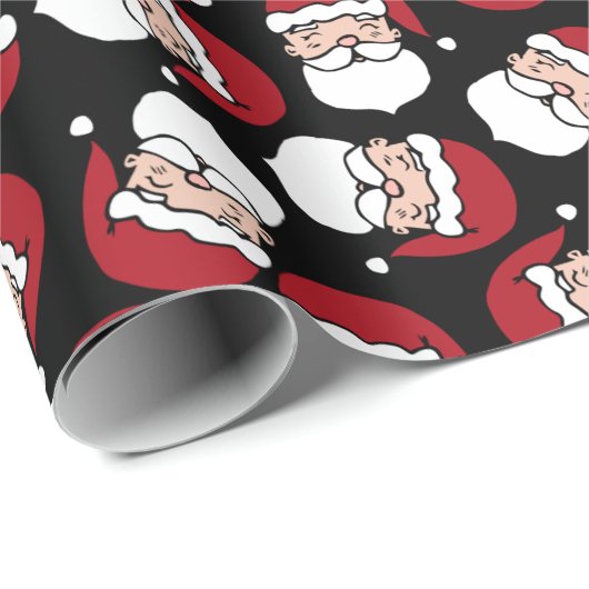 Happy Santa Red Black Pattern Kerstmis Cadeaupapier (Rol Hoek)