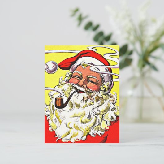  Happy Santa Rookpijp geel rood wit Feestdagenkaart (Staand voorkant)