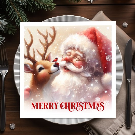 Happy Santa Rudolph Holiday Table Napkins Servet