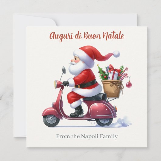 Happy Santa Scooter Italië Kerstmis Feestdagenkaart (Voorkant)