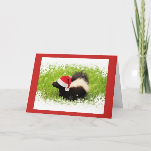 Happy Santa Skunk Kerstmis Feestdagen Kaart (Voorkant)