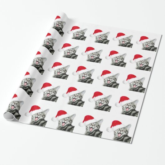 Happy Santa tabby kitten Cadeaupapier (Uitgerold)