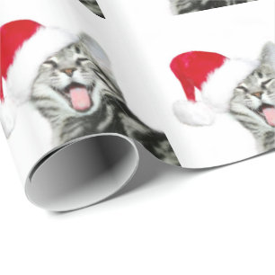 Happy Santa tabby kitten Cadeaupapier