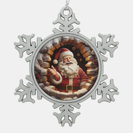 Happy Santa Tin Sneeuwvlok Ornament (Voorkant)