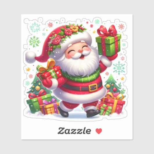Happy Santa viert feest met kleurrijke cadeaus Sticker (Vel)