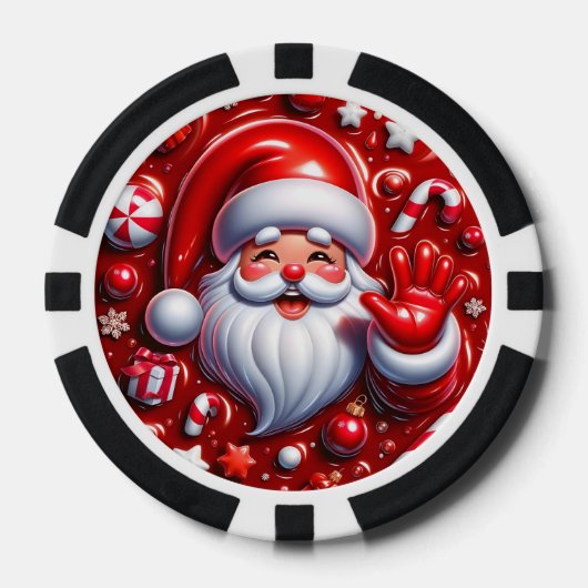 Happy Santa Waving Poker Chips – Feestelijke Vakan (Voorkant)