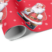 Happy Santa wrappapier op rood Cadeaupapier (Rol Hoek)
