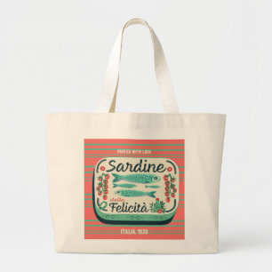 Happy Sardines Groen Italiaans Eten Ontwerp Grote Tote Bag