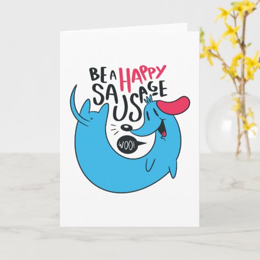 HAPPY SAUSAGE DOG KAART (Gele Bloem)