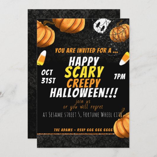 Happy Scary Creepy Halloween Invitation Kaart (Voorkant / Achterkant)