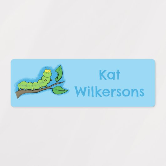 Happy schattige groene rups cartoon gepersonalisee labels (Design 2)