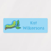 Happy schattige groene rups cartoon gepersonalisee labels (Design 1)