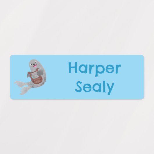 Happy schattige harp seal cartoon gepersonaliseerd labels (Design 2)