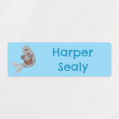 Happy schattige harp seal cartoon gepersonaliseerd labels (Design 1)