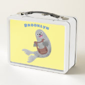 Happy schattige harp seal cartoon illustratie (Achterkant)