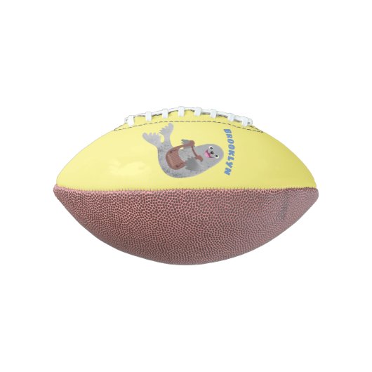 Happy schattige harp seal cartoon illustratie american football (Gedraaid 90)