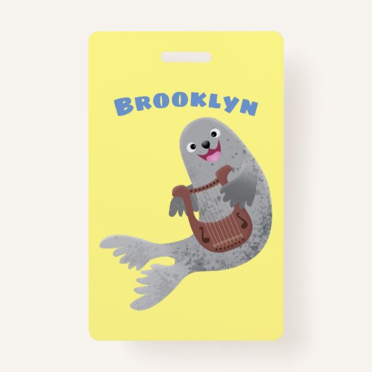 Happy schattige harp seal cartoon illustratie badge (Voorkant)